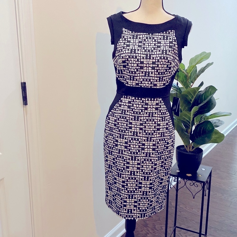 Adrianna Papell Black White Sleeveless Sheath Dress Sz 6 NWT